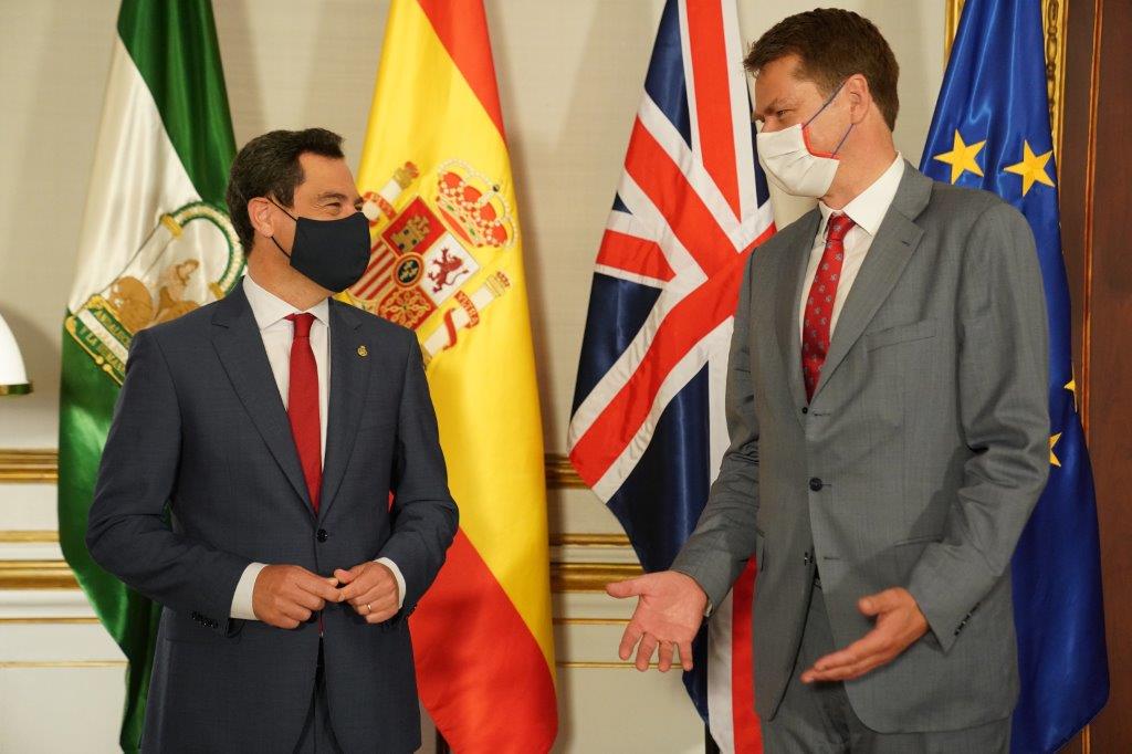 Andalusian President Juanma Moreno and Hugh Elliot British Ambassador